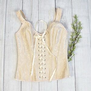 Ivory Damask Side Zip Corset Top M
